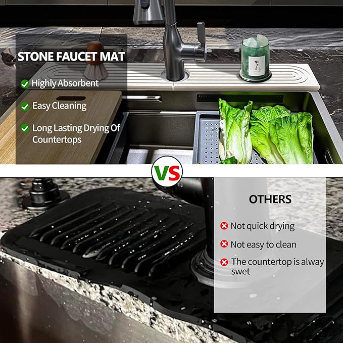 Faucet Mat For Kitchen Sink, 15.7" Diatomite Kitchen Sink Splash Guard, Super Absorbent, Sink Faucet Mat Splash Guard, Faucet Sink Splash Guard For Bathroom Counter (White)