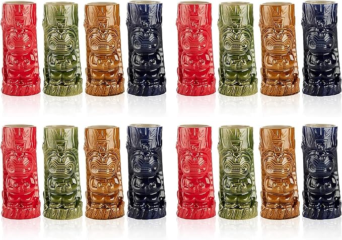 LEMONSODA Ceramic Hawaiian Tiki Glasses (Ceramic, Set of 16)