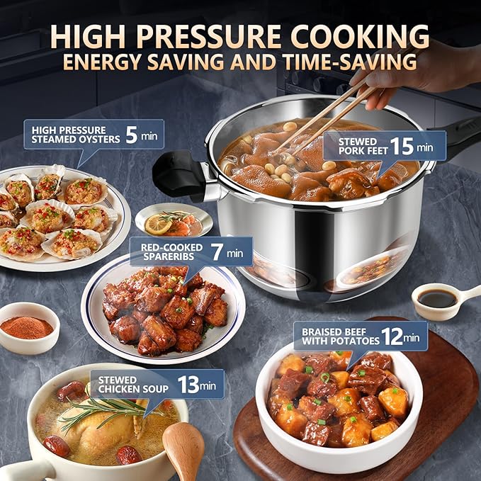 4.22QT Heavy-Duty Stainless Steel Pressure Cooker | Commercial Grade, Explosion-Proof Safety System, Even Heat Base | Professional Small Pressure Pot for Home Kitchen