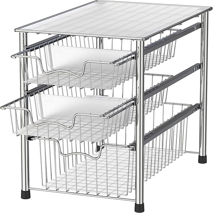 Simple Houseware 3 Tier Basket Drawer + Cabinet Pull-Out Shelf
