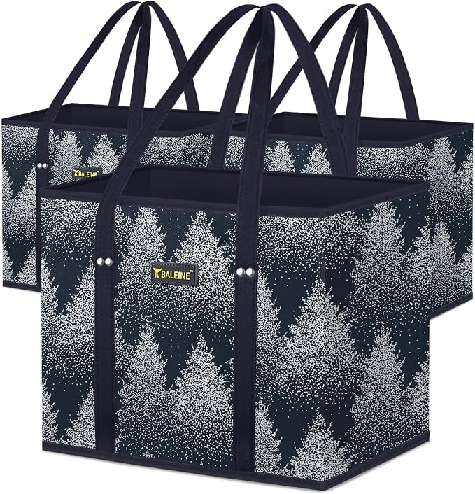 BALEINE 3Pk Reusable Grocery Bags, Foldable Shopping Bags for Groceries with Reinforced Bottom & Handles (Frost Abies)