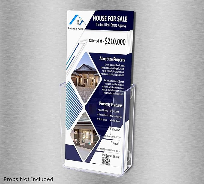 Marketing Holders 4 Pack Magnetic Vertical Business Card Pocket Holds 3.5 Inch Wide Clear Acrylic Sticker Index Cards or Brochure Holders Retail Shops Insurance Office or Realtor