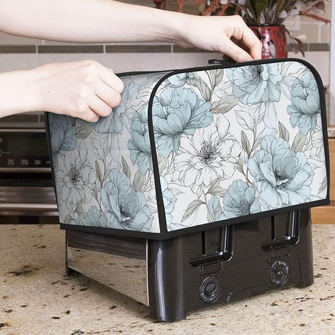 Toaster Cover 4 Slice Vintage Pastel Flower Peony Kitchen Small Appliance Covers with Pockets Dust and Fingerprint Protection