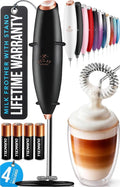 Zulay Kitchen Powerful Milk Frother Wand With 4 AA Duracell Batteries - Ultra Fast Handheld Drink Mixer - Electric Whisk Foam Maker for Coffee, Lattes, Cappuccino, Matcha & Creamer - Black Copper