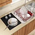 MAJALiS Red Dish Drying Rack Over The Sink with Utensil Holder, Mat | Expandable Stainless Steel Dish Drainer for Small Kitchen, Apartment, RV, Counter Space Saving, Perfect Fit, Rustproof