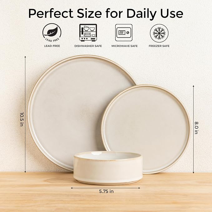 AmorArc Ceramic Dinnerware Sets, Handmade Reactive Glaze Stoneware Plates and Bowls Sets,Highly Chip and Crack Resistant | Dishwasher & Microwave Safe Dishes Set, Service for 8 (24pc)