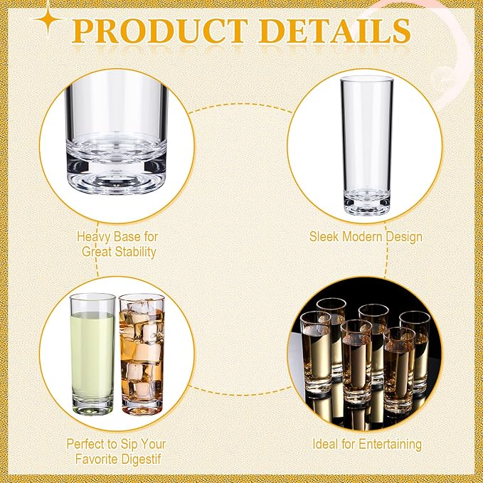 FillTouch 72 Pcs Shot Glasses Set 2.2 oz Mini Shot Cup Bulk, Clear Plastic Unbreakable Base Plastic Glass for Custom, Birthday Wedding Guest Gift (Tall)