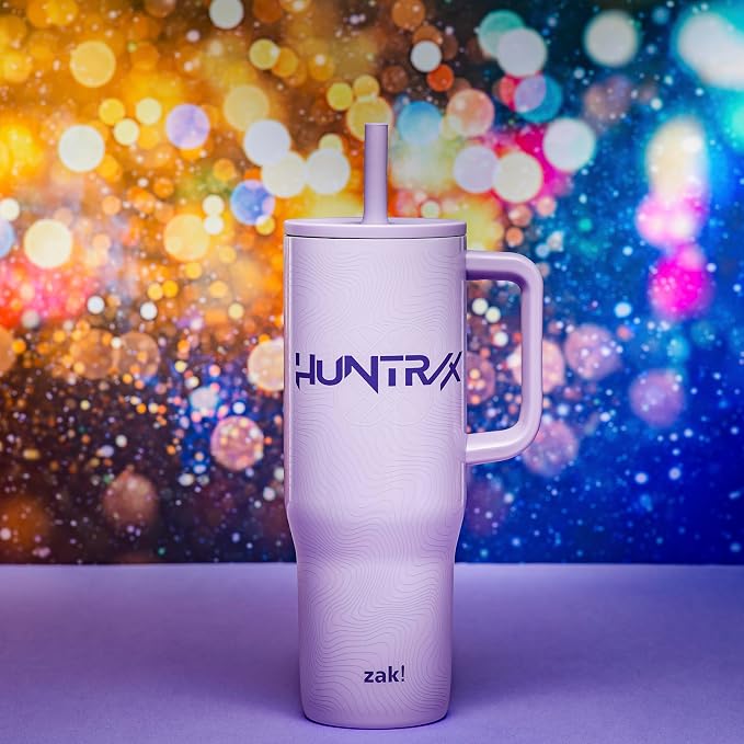 Zak Designs KPop Demon Hunters Sutton Travel Tumbler for On the Go, 30oz Stainless Steel with Vacuum Insulation, Silicone Straw, and Carry Handle for Cold Drinks (Huntrix)