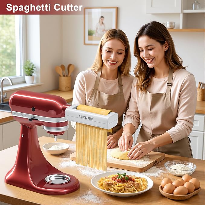 3 Pieces Pasta Maker Attachment for Kitchenaid Stand Mixers, Noodle Maker 3 PCs Set of Pasta Roller Fettuccine Cutter Spaghetti Cutter, Pasta Attachments Accessories with Cleaning Brush