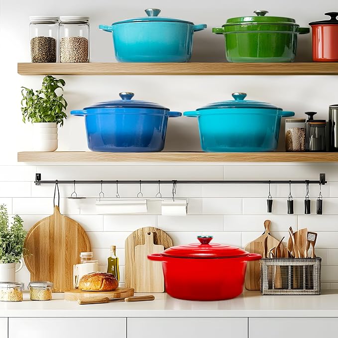 5 Quart Enameled Cast Iron Dutch Oven Pot with Lid, Dual Handle for Bread Baking, Heavy-Duty Cookware for Braising, Stews, Roasting (Blue)