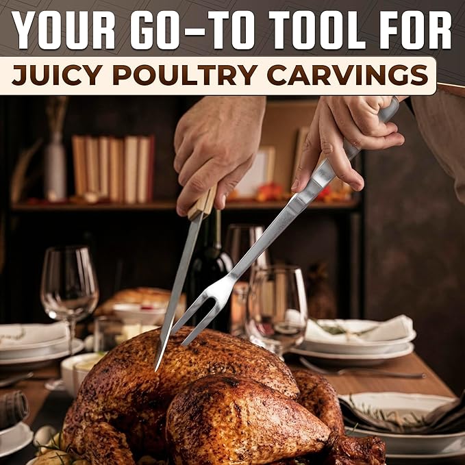 Carving Fork for Meat – 11" Stainless Steel Meat Fork Carving Tool, Ergonomic Two-Prong Utensil with Solid Metal Handle, Dishwasher Safe Construction – Heat-Resistant for Grilling, Turning & Serving