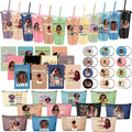 Hollowfly 12Set/48Pcs African Americans Black Women Christian Gifts Set Include 24oz Coffee Cup with Lid and Straw, Makeup Bags, Mirrors, Notepad, Black Owned Inspirational Gift for Women(Morandi)
