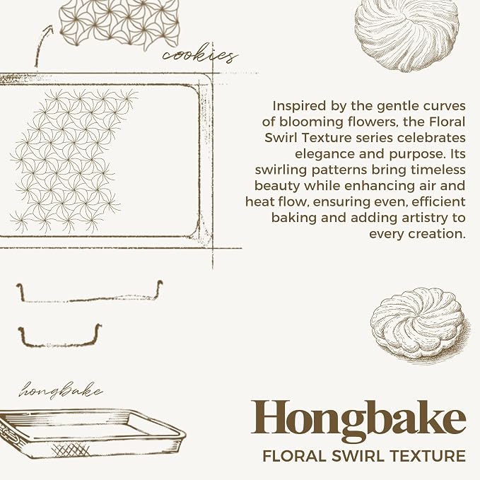 HONGBAKE Ceramic Coated Baking Sheet Pan Set of 3 with Floral Texture | Nonstick Aluminized Steel Cookie Sheets, Half, Quarter and Jelly Roll Pans, Shallow Oven Trays, 0.8mm Thick