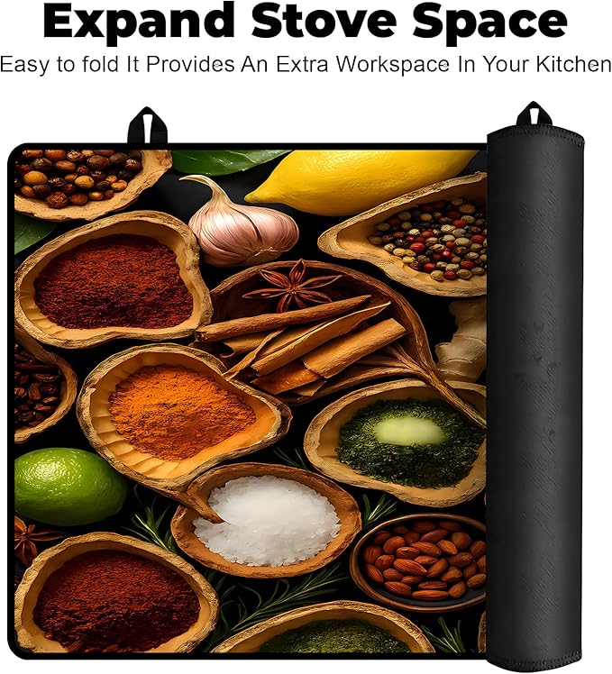 Heat-Resistant Glass Stove Top Cover with Anti-Slip Rubber Coating – Electric Stove Protector, Scratch-Resistant, Expands Counter Space, Stylish Kitchen Decor (Spices)