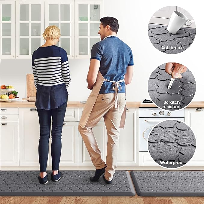 Kitchen Mat [2 PCS] Cushioned Anti-Fatigue Floor Mat, Waterproof Non-Skid Ergonomic Comfort Foam Rugs, Standing Mat for Kitchen, Floor,Office, Sink, Laundry(Grey)
