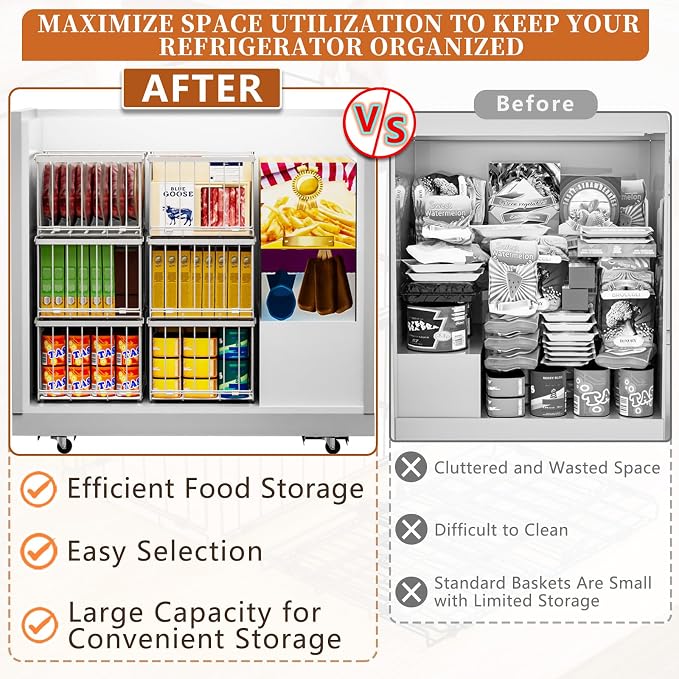 Large Freezer Organizer Bins, Upgrade Quick Expand/Collapse Feature, for 5-9 Cu.Ft Deep Freezer, 4 Pack Stackable Deep Freezer Organizer Bins, Black Wire Foldable Baskets White 4 Pack