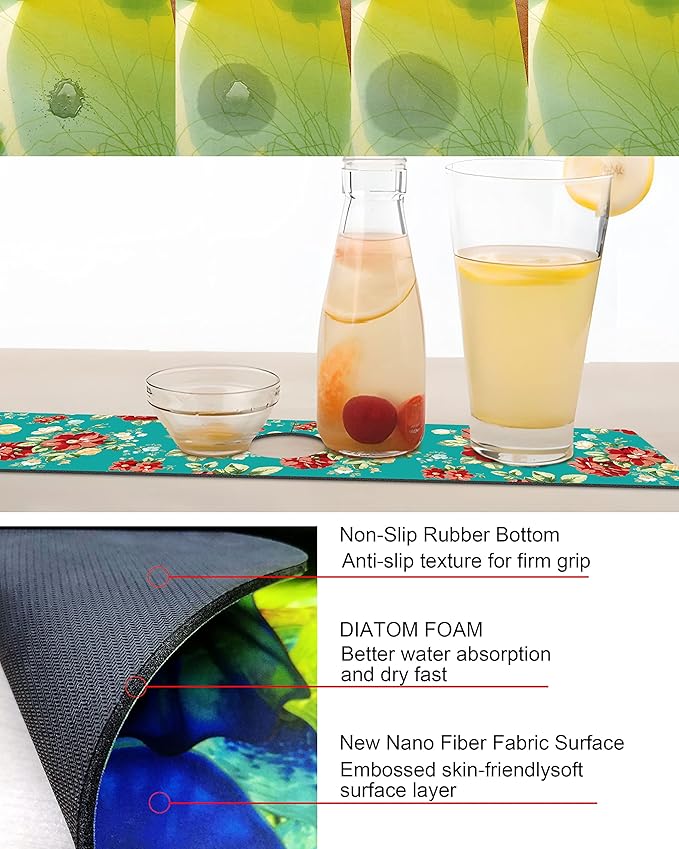 Kitchen Sink Splash Guard Faucet Mat Super Absorbent Fast Drying Mat Sink Gadgets Splash Guard Behind Faucet Drip Catcher for Kitchen (Boho Flowers, 23.5x5.5in)