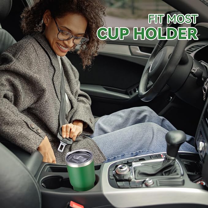 30 oz Tumbler with Lid Stainless Steel Tumblers Bulk Vacuum Insulated Cup Reusable Powder Coated Travel Mug Double Wall Leak Proof Cups Keep Cold Drinks for 12 Hours Dark Green, Set of 4