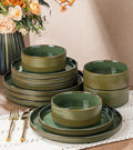 GBHOME Stoneware Dinnerware Sets for 4, 12 Pieces Lightweight Ceramic Ribbed Plates and Bowls Set, Reactive Glaze Stackable Plate Sets, Scratch Resistant Dishes, Microwave & Dishwasher Safe,Sage Green
