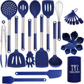 Silicone Kitchen Utensils Set - 28 Pieces Cooking Utensils Set Non-Stick Heat Resistance Silicon with Stainless Steel Handle - Royal Blue