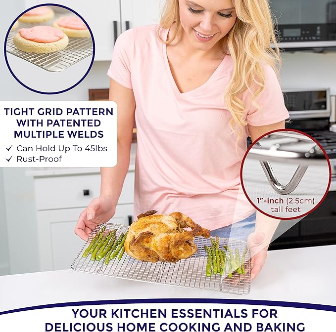KITCHENATICS Jelly Roll Cooling Rack Stainless Steel Oven Safe 10x15 Inches | Fits a standard 10x15 jelly roll pan for grilling, broiling and draining grease while cooking