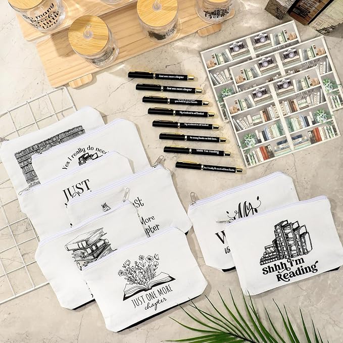 32 Pcs Books Club Gifts Book Lovers Gifts for Women Blind Date with a Read Include 16 oz Glass Cup Canvas Makeup Bag Ballpoint Pen Card for Librarian Reader Bookish Teacher