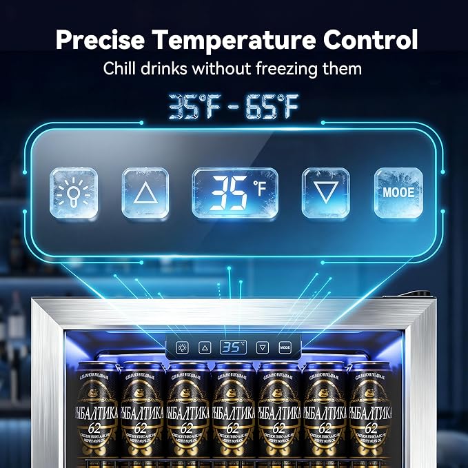 Manastin Beverage Refrigerator Cooler-Mini Fridge Freestanding Cooler with Glass Door, Adjustable Shelves & Digital Temperature Display for Soda, Wine or Beer (Silver, 3.2 Cu.Ft)