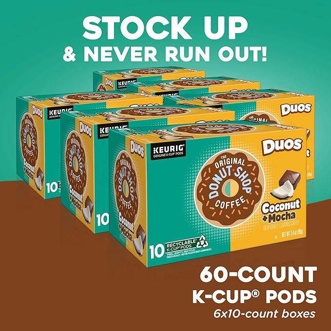 The Original Donut Shop Duos Coconut + Mocha Coffee,Keurig Single Serve K-Cup Pods,Medium Roast Coffee,(Pack of 120)