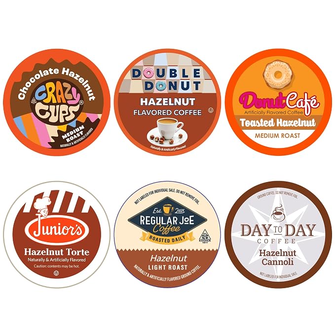 Perfect Samplers Hazelnut Coffee Pods Variety Pack, Medium Roast for Keurig K Cups Machines, Assorted Sampler, 30 Count