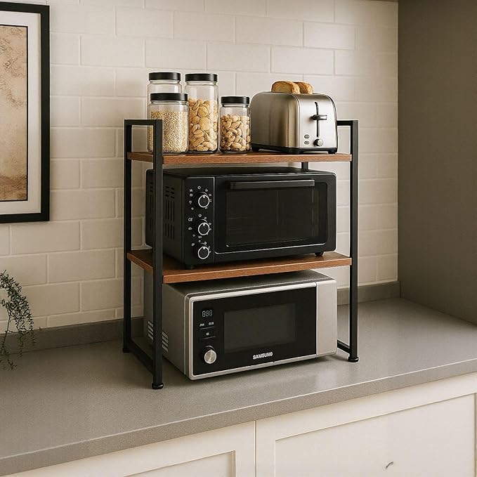 3-Tier Heavy Duty Microwave Stand, Carbon Steel Kitchen Shelf Countertop Organizer, Holds Up to 200 lbs, Space Saving Microwave Oven Rack for Kitchen Storage, Fits Most Microwaves (20.5" Width)
