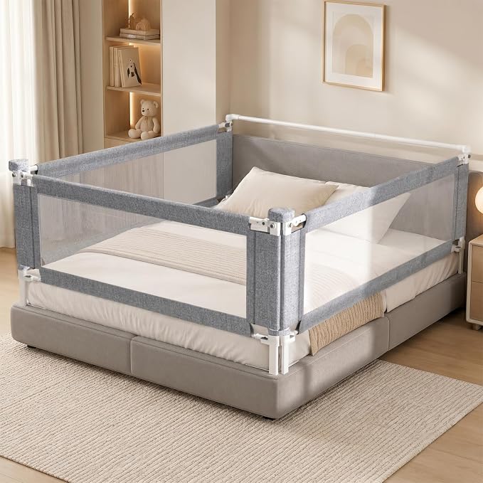 3-Piece King Size Bed Rail for Toddlers - Adjustable Baby Bed Rail Guard, Kids Safety Bed Rail for King Size Bed (78.7"x78.7"x74.8"-Grey)