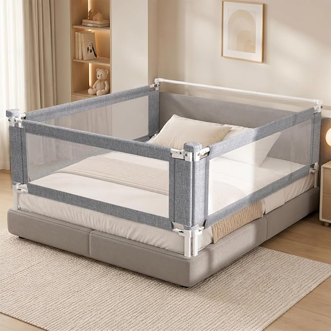 3-Piece Twin Size Bed Rail for Toddlers - Adjustable Baby Bed Rail Guard, Kids Safety Bed Rail for Twin Size Bed (74.8"x74.8"x39"-Grey)