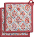 Maison d' Hermine Pot Holders Set 100% Cotton Heat Resistant Potholders 8" x 8" Hot Pads with Loop for Thanksgiving Christmas Decorations BBQ Cooking Baking Handling Hot Pans (Pack of 2, Romane)