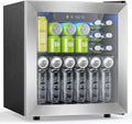 Electactic 48 Can Beverage Refrigerator,12 Bottle Wine Cooler with Stainless Steel Glass Door, Digital Temperature Display, Countertop Mini Fridge for Soda, Wine or Beer, Silver