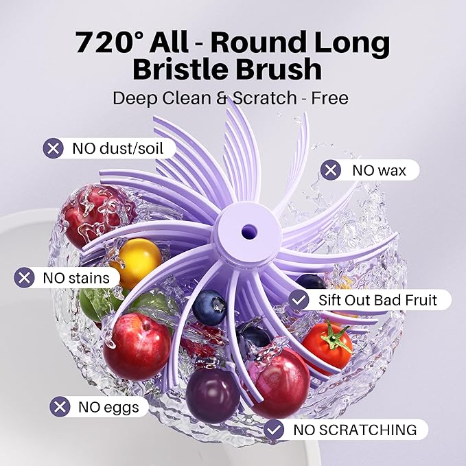 JOYMOOP Fruit Washer Spinner, Fruit Cleaner Spinner with Crank Handle, Hands-Free Fruit & Vegetable Washing Bowl, Manual Fruit Scrubber, No Electricity, Apricot Beige
