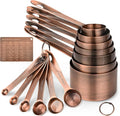 Copper Measuring Cups and Spoons Set 16, Dry&Liquid Stainless Steel Measuring Cups and Spoons, 7 Metric&US Measing Cups & 6 Measuring Spoons & Measure Equivalents for Kitchen&Baking