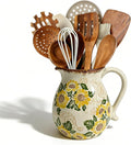 Ceramic Utensil Holder for Kitchen Counter, 6.1 Inch Modern Farmhouse Rustic Cooking Utensil Holder for Countertop Home Decor, Vintage Utensil Organizer Crock for Cooking & Spoon Tools (Sunflower)