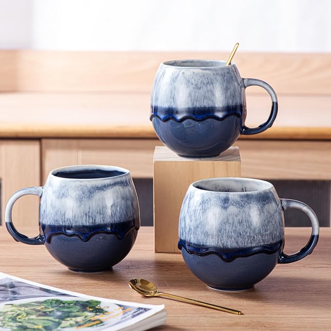 Ceramic Coffee Mugs | 16 oz Large Coffee Cups | Lead-Free | Microwave and Dishwasher Safe | Comfortable Handle | Aesthetic Nordic Design for Tea and Latte | Unique Father's Day & Housewarming Gift