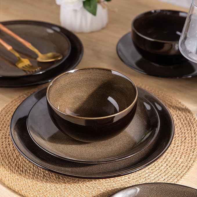 LERATIO Ceramic Dinnerware Sets for 4,Stoneware Coupe Plates and Bowls Sets,Highly Chip and Crack Resistant | Dishwasher & Microwave & Oven Safe Dishes set,Reactive Glaze Dinnerware- Service for 4