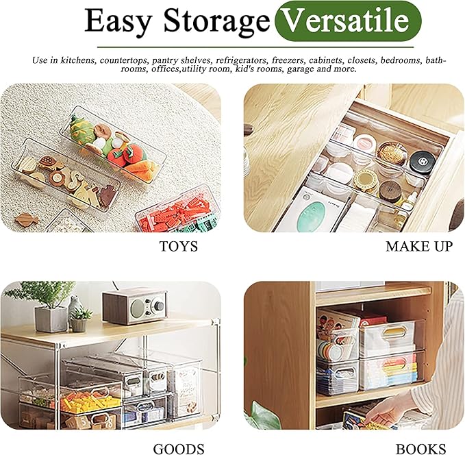 bealy 4 Pack Clear Storage Drawer Set, Stackable Fridge Drawer Organizer Fruit Vegetable Storage Containers for Kitchen Pantry Organization,BPA-Free