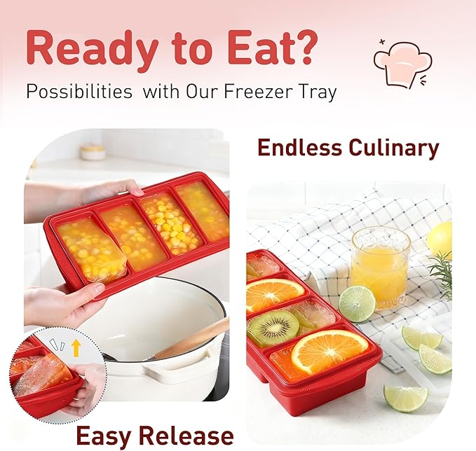 Silicone Freezer Tray with Lid Soup Freezer Container Molds with Steel Reinforced Rim Soup Cubes with Steel Reinforced Rim Perfect for for Soup, Sauce, Leftovers, Homemade Meal Prep and More