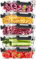 Skroam 5-Packs 36OZ Glass Food Storage Containers with Lids Airtight, Glass Meal Prep Container for Lunch, Pantry Organizers and Storage, Glass Lunch Boxes for Freezer to Oven Safe, Leak Proof
