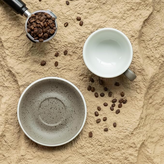 Loveramics Coffee Cup Ceramic, 10 oz Latte Art Cup with Saucer for Cappuccino, Tea, Espresso, Thick - walled stoneware Cappuccino mug Set for Cafe and Barista - (Granite, 10OZ, 1 Cup and 1 Saucer)