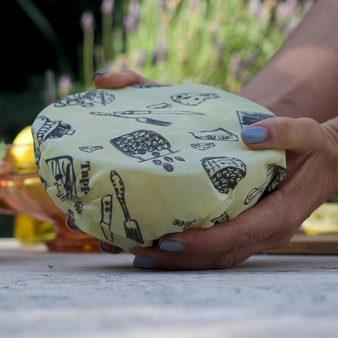 Beeswax Wrap: Sustainable Plastic-Free Storage for Snacks & Bread. Reusable, Cotton-Based & Eco-Friendly. Grey Nuts Design, 55”x13.4” Roll.
