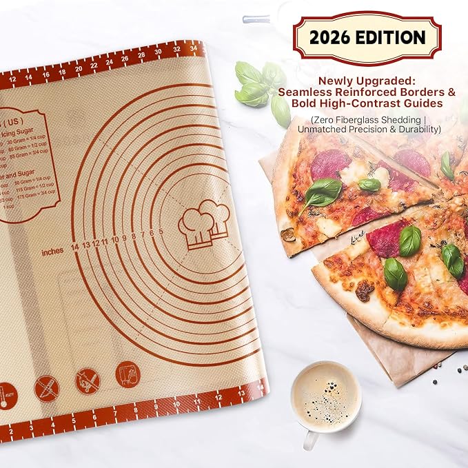 26x16 Inch Extra Thick Silicone Baking Mat with Measurements, Non-slip and Reusable - For Cookies, Bread, Pastry