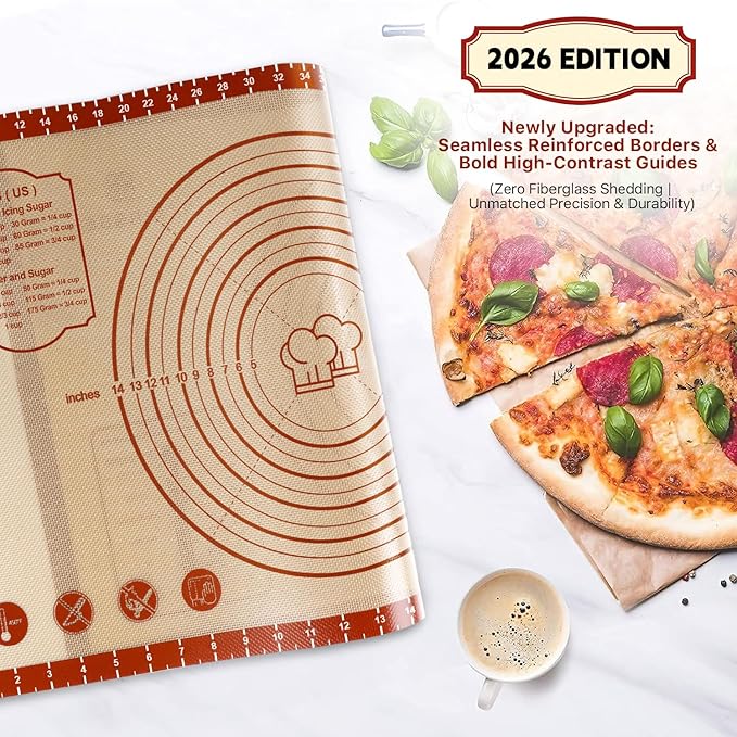 2 Pack Non Stick 26''x16'' Extra Large Thick Silicone Pastry Mat and 11''x16'' Cooking Mats, Double Measures Scale for Non-slip Silicone Baking Sheet,Counter Mat, Dough Rolling, Reusable Bakeware Mats