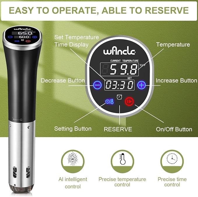 Sous Vide, Wancle Sous Vide Cooker 1100W IPX7 Waterproof Thermal Immersion Circulator With Reservation Function, Easy to store