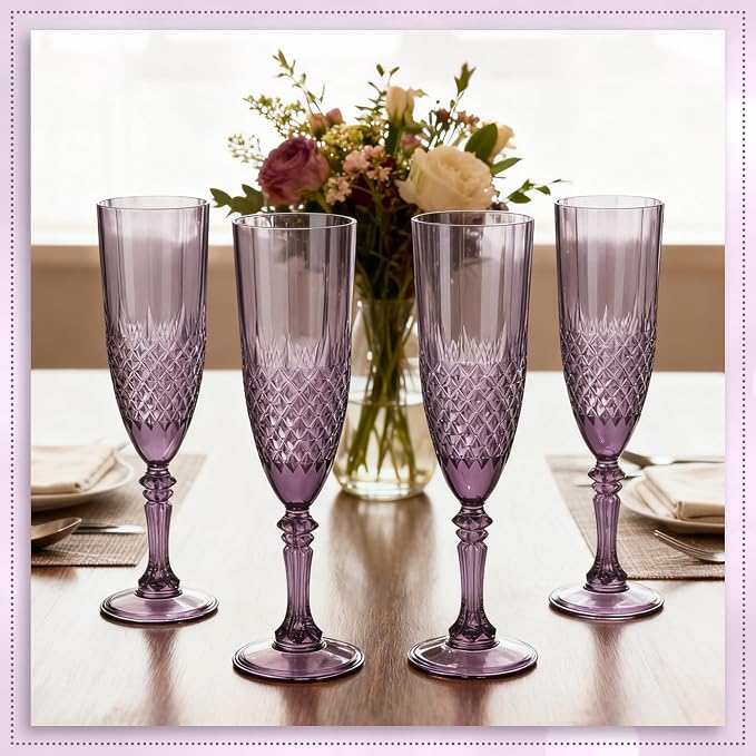 Plastic Champagne Flutes, Champagne Glasses Bulk, Reusable Unbreakable Acrylic Wine Glasses Goblets for Weddings Bachelor Parties Toasting Bridal Shower (48, Dark Purple)