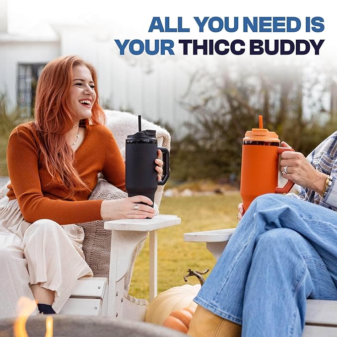 Thicc Buddy - 40 oz Stainless Steel Vacuum Insulated Tumbler with Lid and Straw for Water - Travel Mug Cupholder Friendly - Gifts for Women Men Him Her (Blossom)