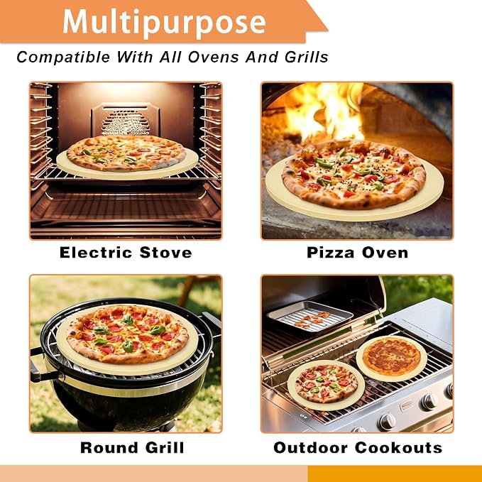 16" Round Pizza Stone, Large Cordierite Bread Baking Stone for Oven, Grill | Safe Circular Cooking Stone for Grill 16 Inch, Ideal for Grilling Baking Several Sizes of Pizzas, Zemibi